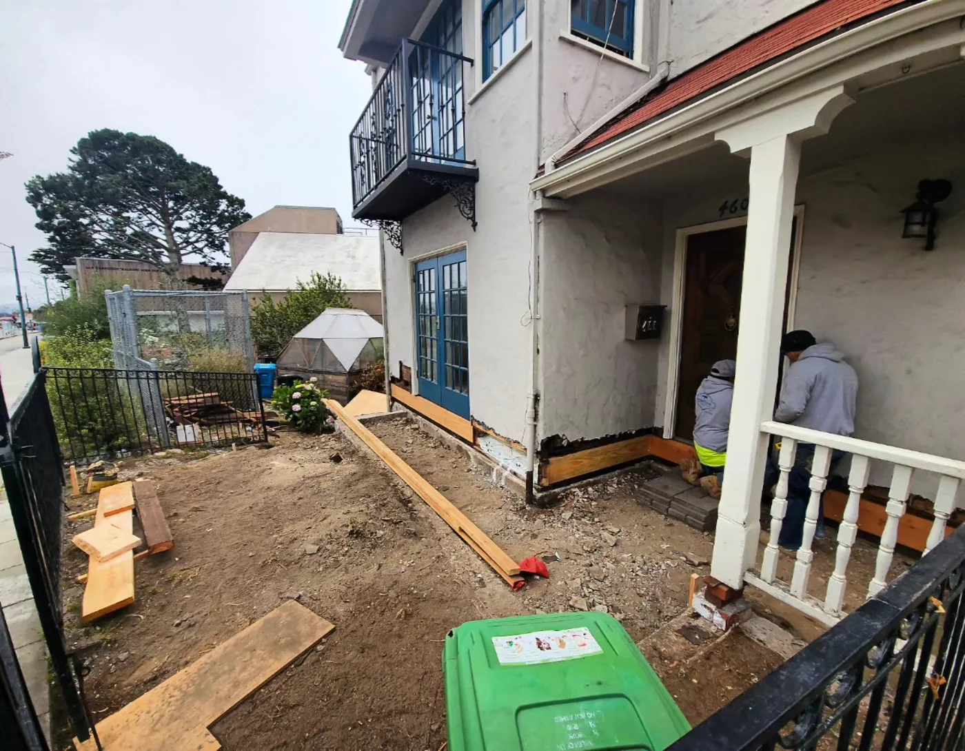 Demolition at the entry, dirt yard before the ramp is built — ADA Ramp & Sidewalk — West Portal, West Portal, San Francisco
