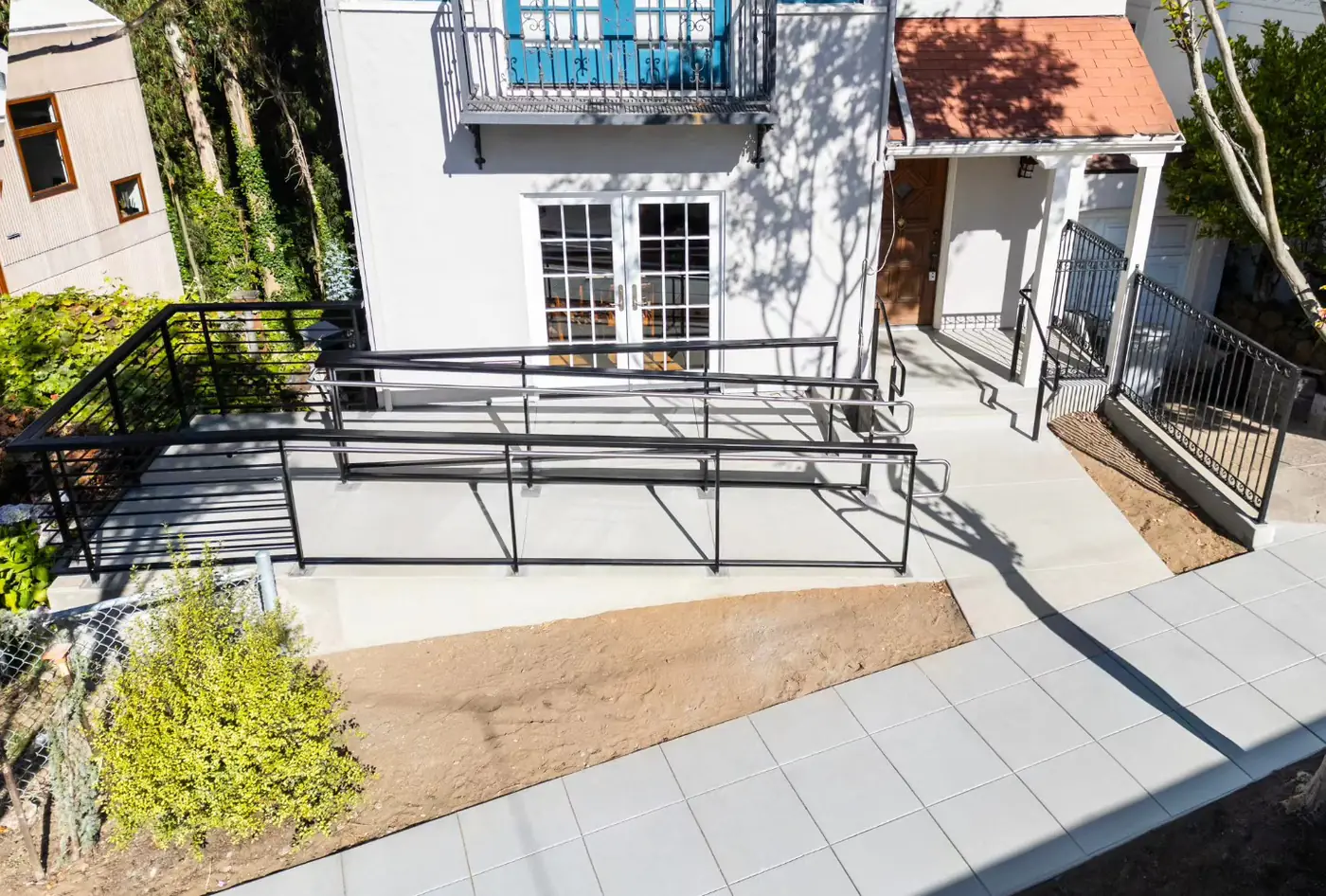 Overhead view of the finished West Portal ramp deck and handrails — San Francisco, CA
