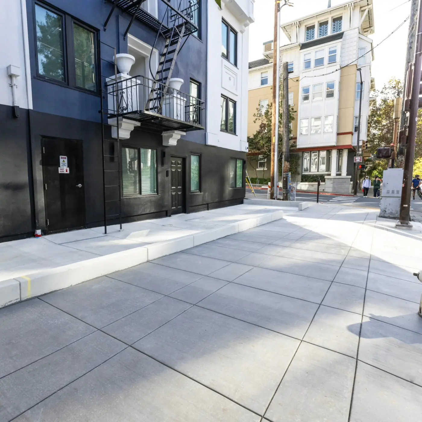 New sidewalk and ADA curb cut at the corner — Durant Avenue, Berkeley