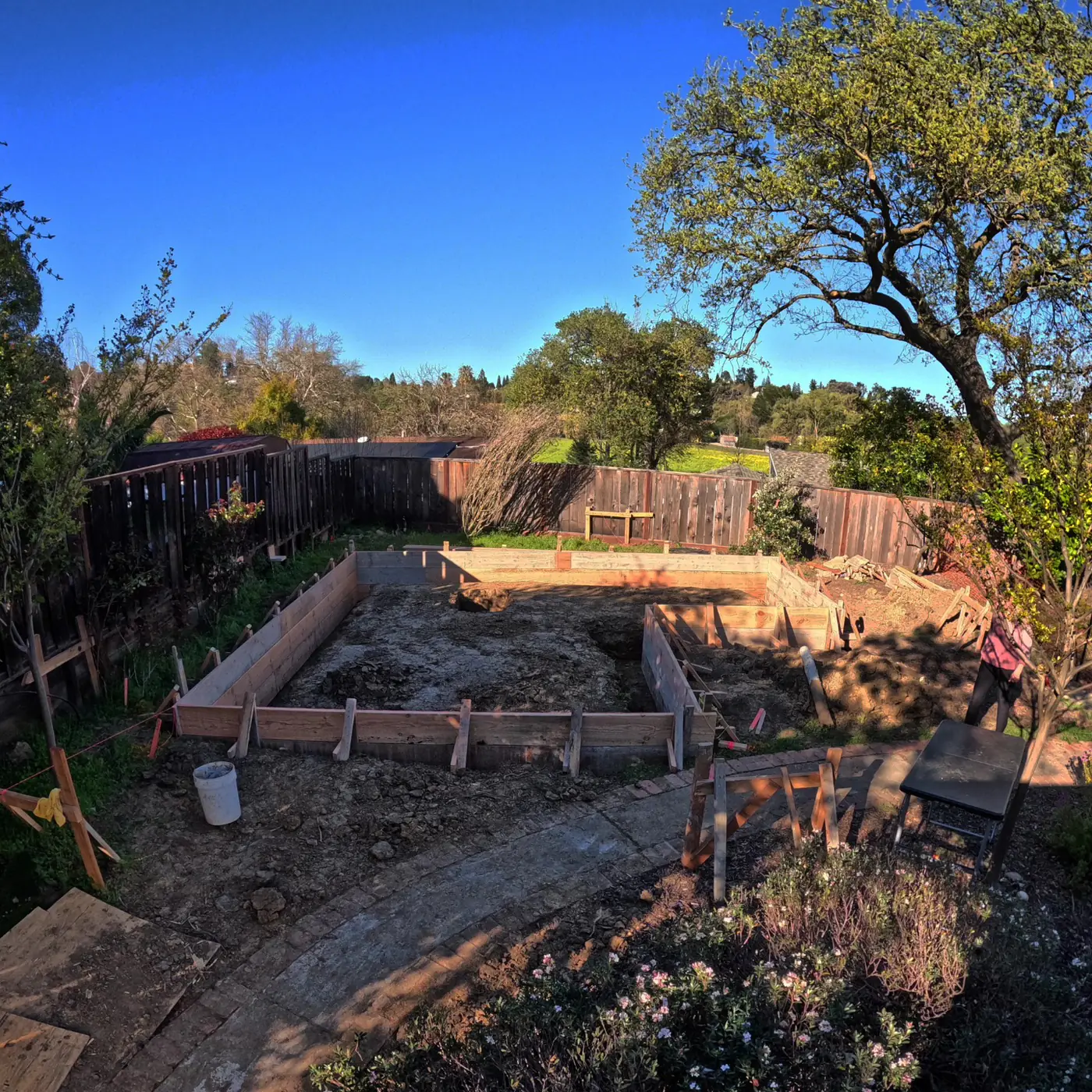 Aerial excavated formed footprint — Pleasant Hill ADU Foundation, Pleasant Hill, CA