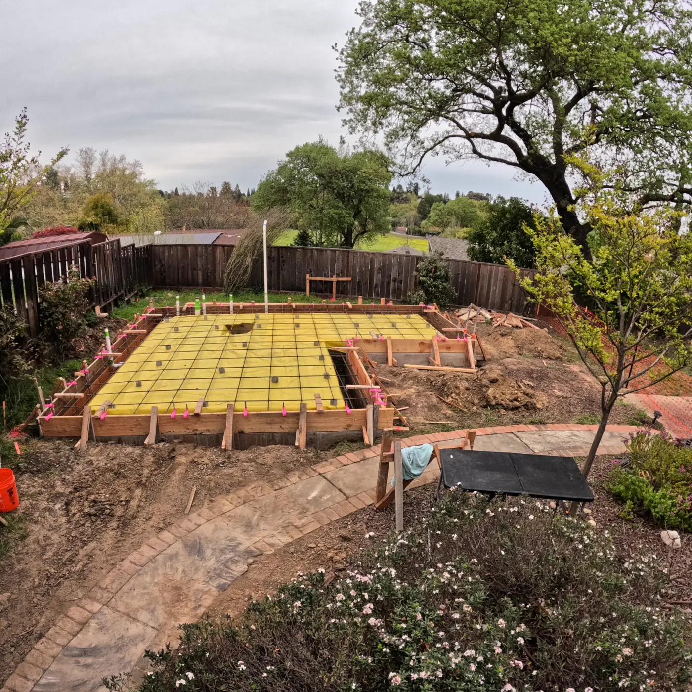 Aerial foam over rebar, pre-pour — Pleasant Hill ADU Foundation, Pleasant Hill, CA