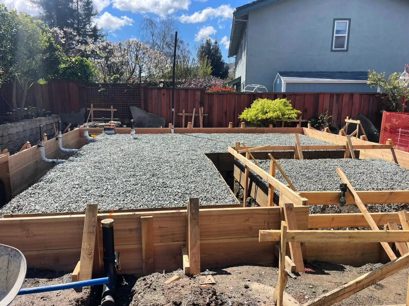 Wood forms, gravel base, pre-pour — Pleasanton ADU Foundation, Pleasanton, CA