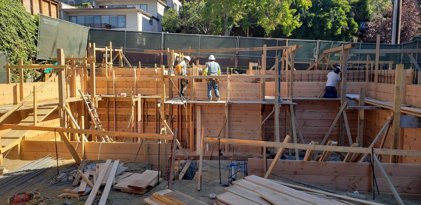 Building the basement wall formwork — Berkeley Student Housing Foundation, Berkeley, CA