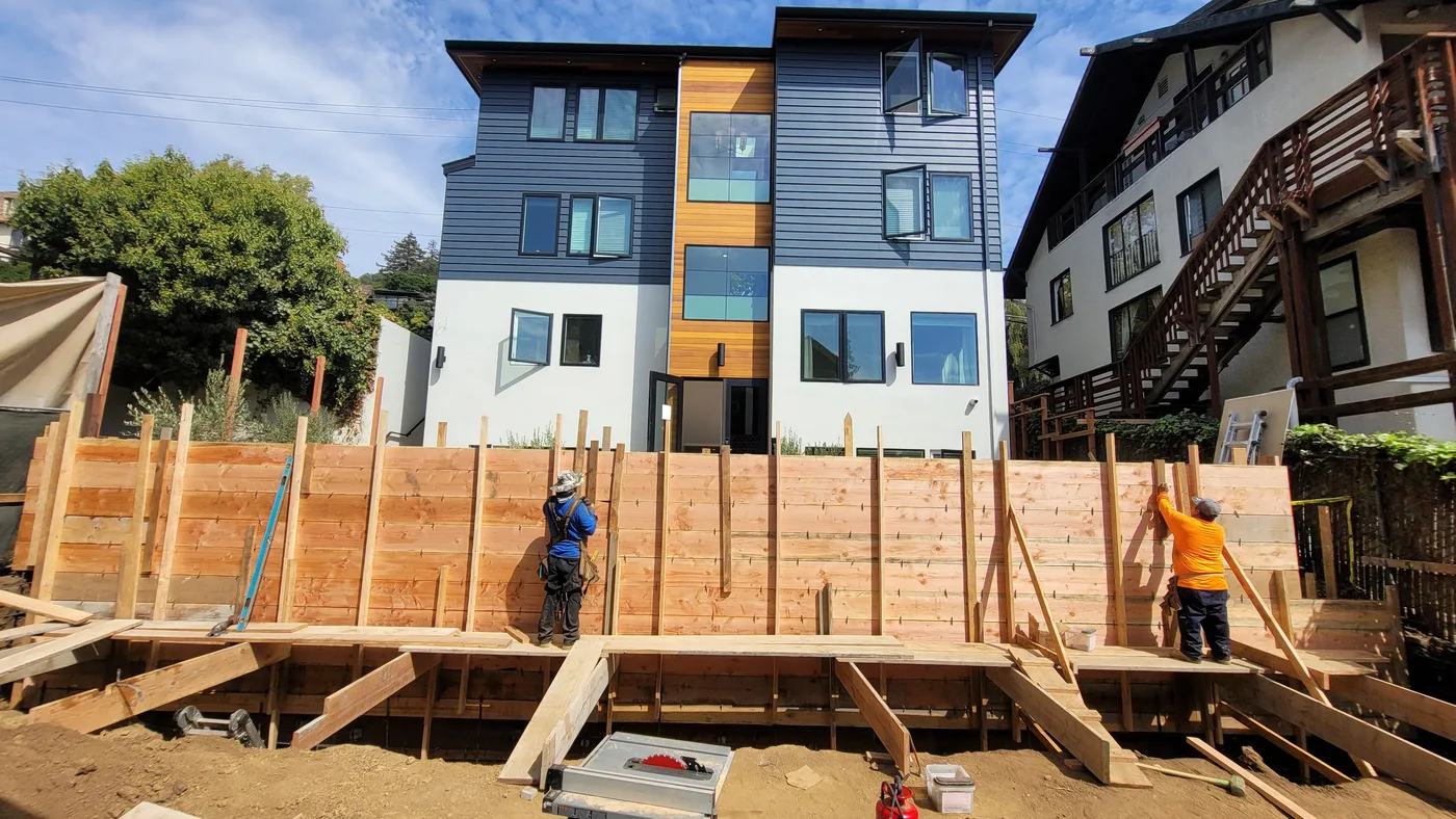 Forming the retaining wall at the base of the building — Berkeley Student Housing Foundation, Berkeley, CA