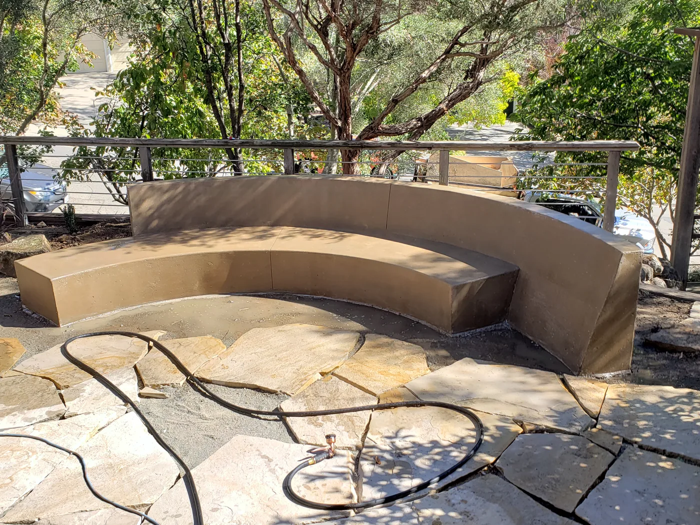 The completed custom concrete bench set into the landscape — Piedmont Custom Concrete Bench, Piedmont, CA