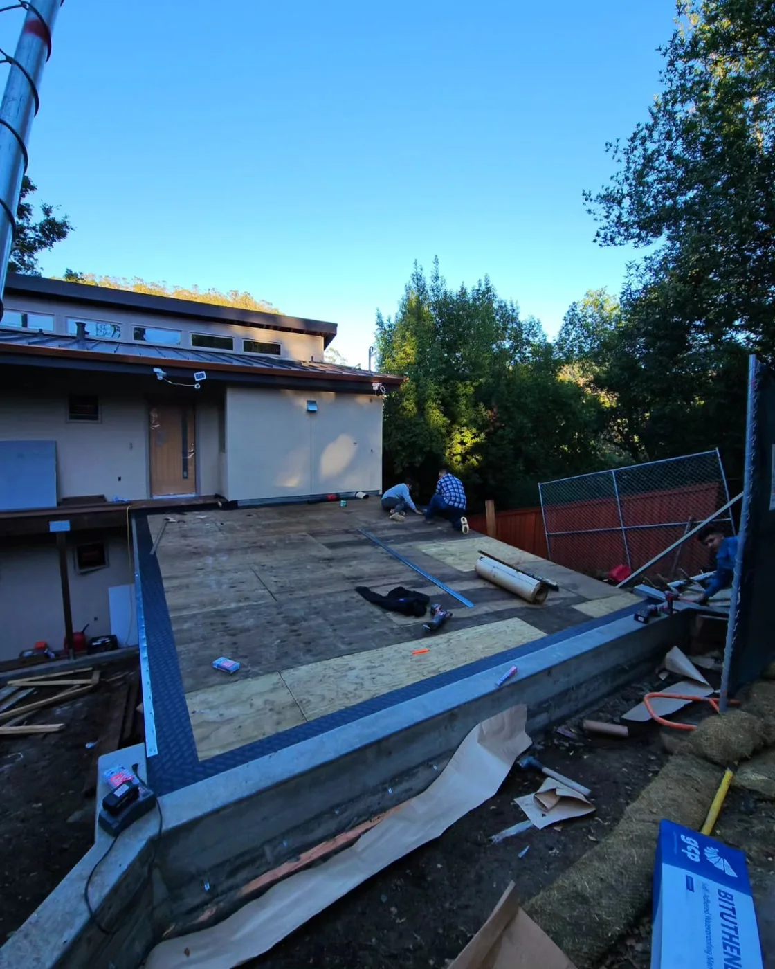 Plywood deck formwork with the edge waterproofing membrane on the elevated structure — Richmond Bridge Driveway, Richmond, CA